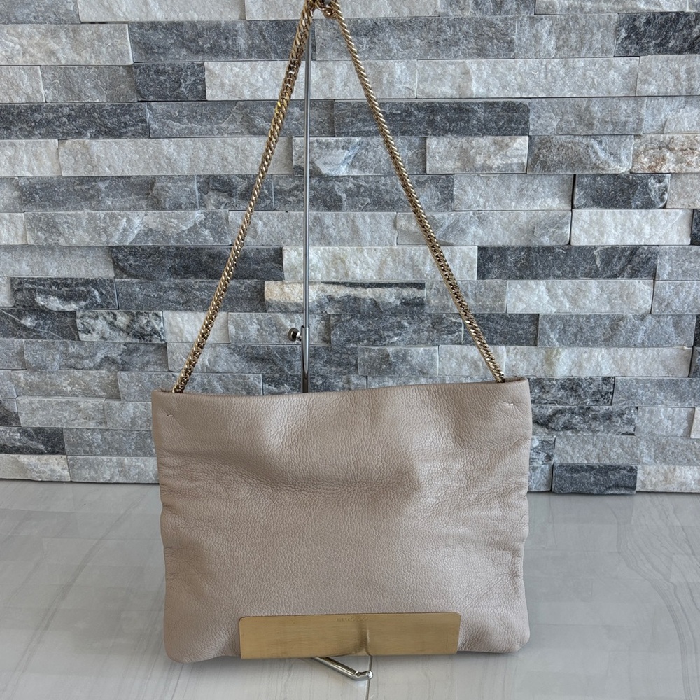 Jimmy Choo Taupe Leather Shoulder Bag with Gold Accent